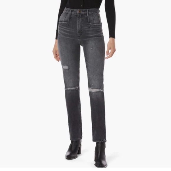 Favorite Daughter JORDIE SUPER HIGH RISE STRAIGHT New York Gray Black Jeans 28 - Picture 1 of 15